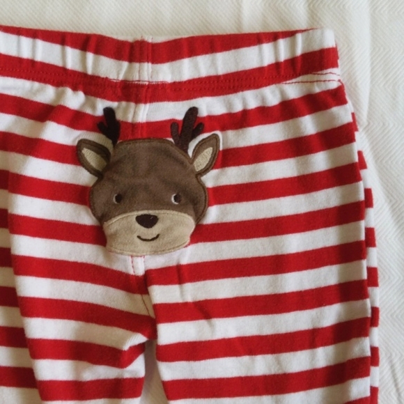 carter's striped reindeer comfy pants 3 months baby unisex - Picture 3 of 6